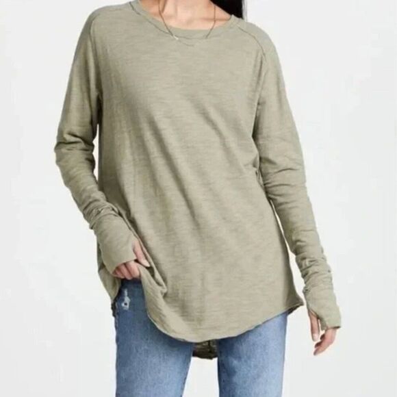 Free People Washed Army Green Arden Tee Size Medium NWOT - Picture 1 of 6